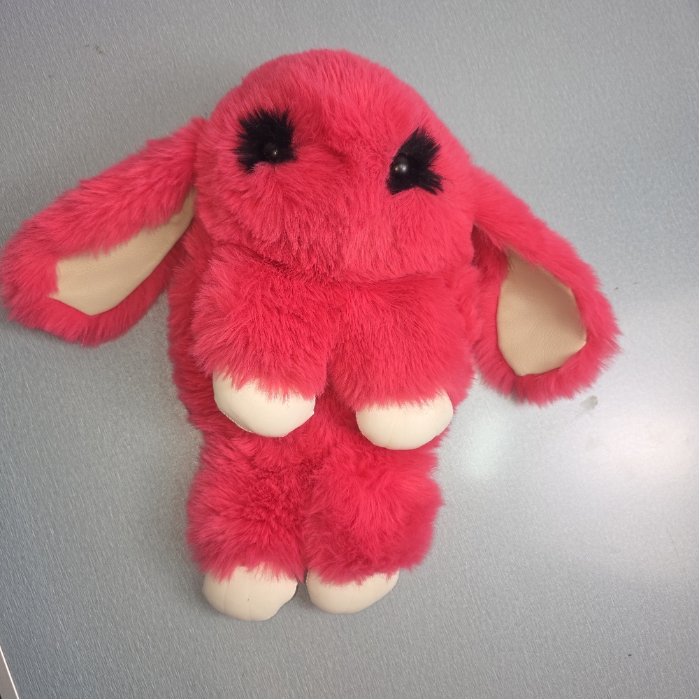 Hot Pink Plush Bunny Crossbody Purse Faux Fur Novelty Bag Chain Strap Easter
